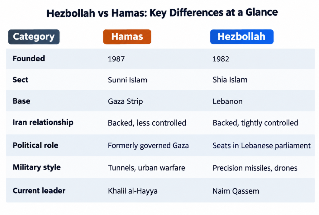 Hezbollah vs Hamas comparison chart